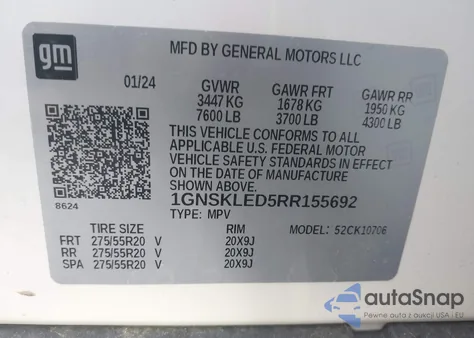 2024 Chevrolet Tahoe 4Wd Commercial from USA, damaged, VIN 1GNSKLED5RR155692